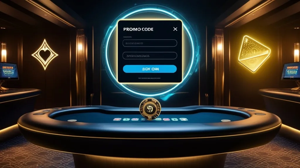 Formulário de registo com campo de código promocional num ambiente de casino escuro