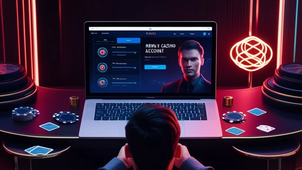 Ecrã de boas-vindas após o registo numa sala de casino elegante