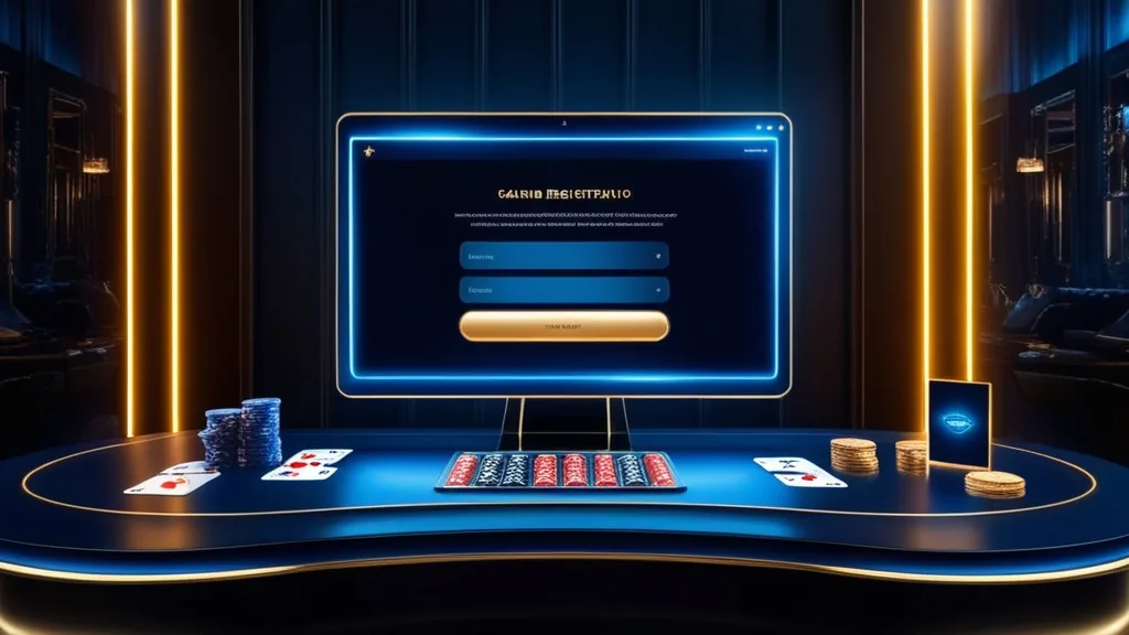 Formulário de registo num ambiente de casino escuro com luzes néon